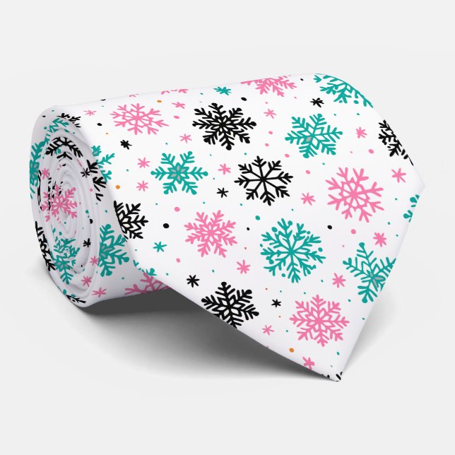 Retro Snowflakes Neck Tie (Rolled)