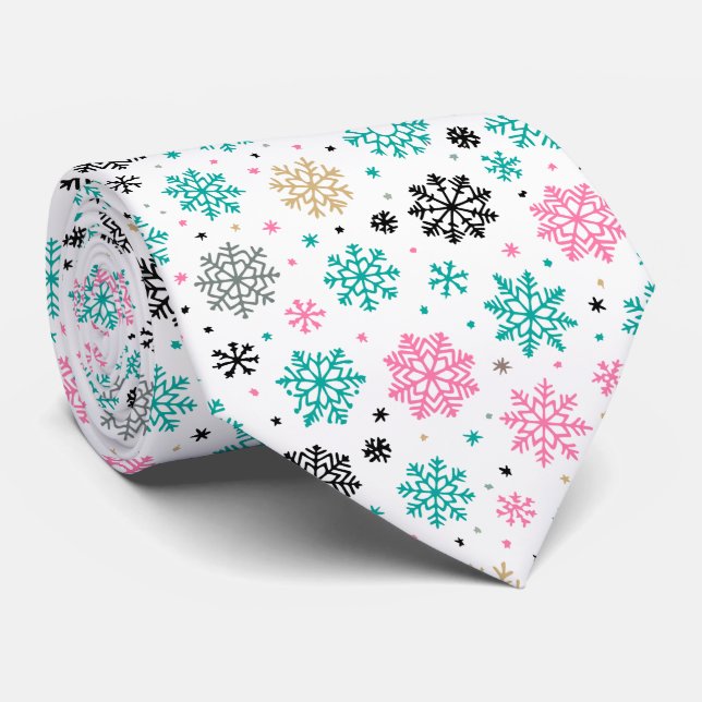 Retro Snowflakes Neck Tie (Rolled)