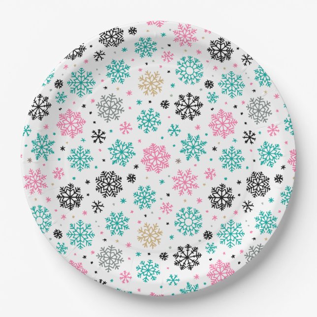 Retro Snowflakes Paper Plates (Front)