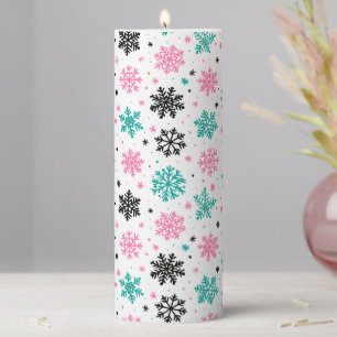 Retro Snowflakes Pillar Candle