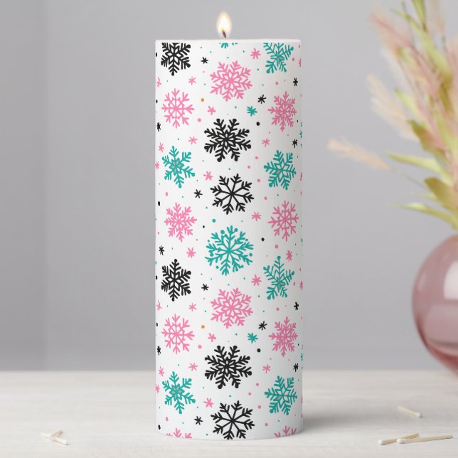 Retro Snowflakes Pillar Candle (In Situ)