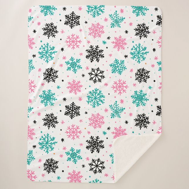 Retro Snowflakes Sherpa Blanket (Front)