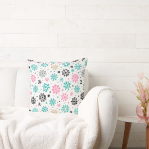 Retro Snowflakes Throw Pillow