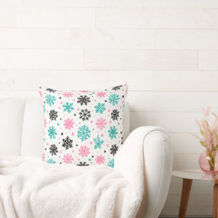 Retro Snowflakes Throw Pillow