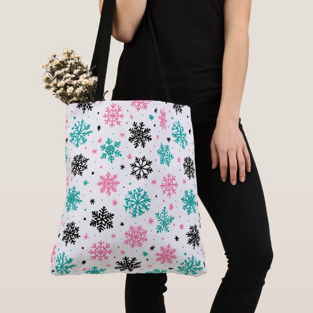 Retro Snowflakes Tote Bag (Close Up)