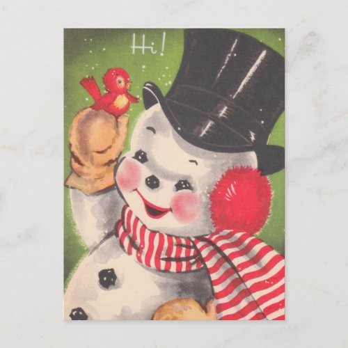 Retro Snowman Christmas Holiday Postcard