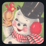 Retro Snowman Christmas Square Sticker<br><div class="desc">Perfect Victorian sticker for your Christmas cards. Close your envelopes with a bit of Holiday Cheer with these delightful Christmas stickers.</div>