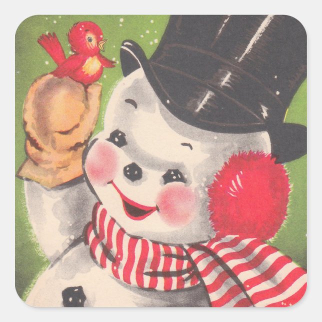 Retro Snowman Christmas Square Sticker (Front)