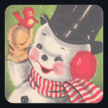Retro Snowman Christmas Square Sticker<br><div class="desc">Perfect Victorian sticker for your Christmas cards. Close your envelopes with a bit of Holiday Cheer with these delightful Christmas stickers.</div>