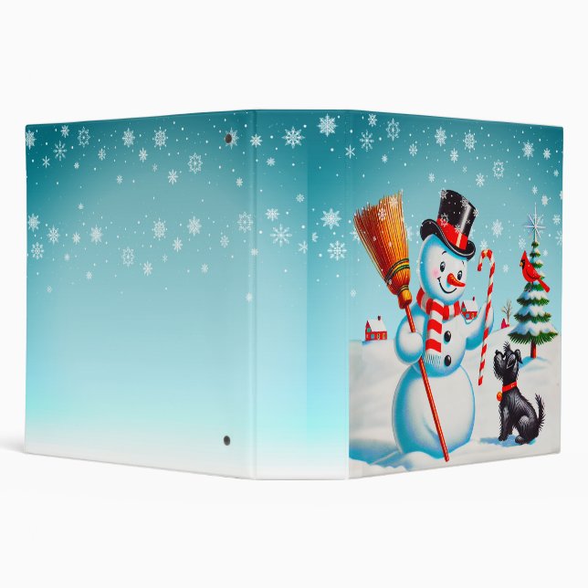 Retro Snowman, Cute Dog, Red Cardinal And Trees 3 Ring Binder (Background)