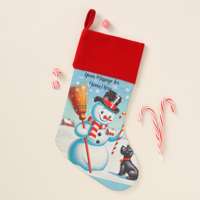 Retro Snowman, Cute Dog, Red Cardinal And Trees Christmas Stocking (Front)