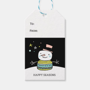 Retro snowman happy seasons christmas gift tags