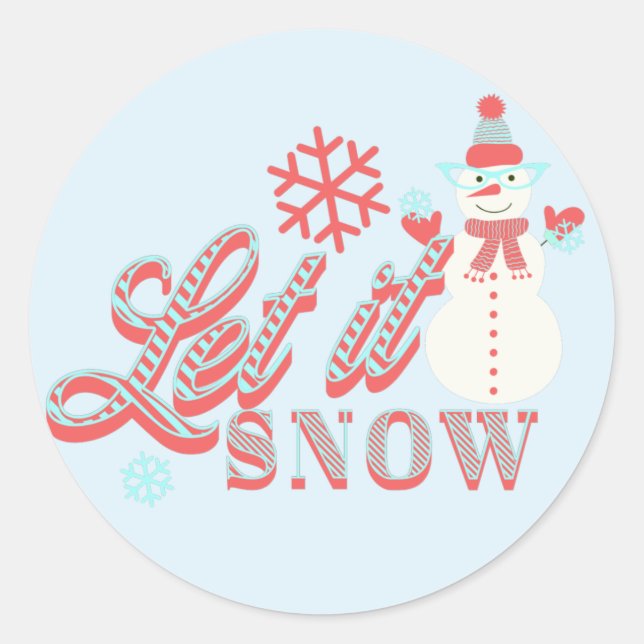 Retro Snowman Let it Snow Christmas  Classic Round Sticker (Front)