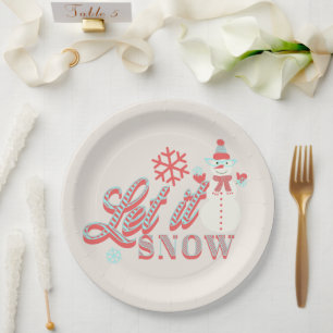 Retro Snowman Let it Snow Christmas Tan Paper Plates