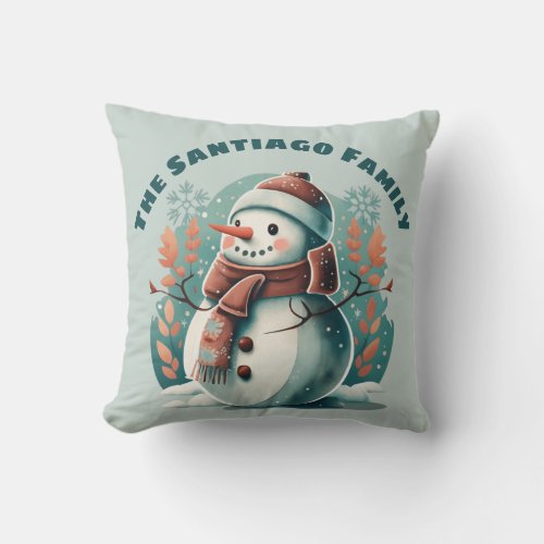 Retro Snowman Merry Christmas Holiday Midcentury Throw Pillow