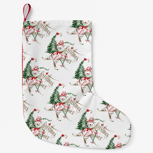 Retro Snowman on Skis Small Christmas Stocking (Front)
