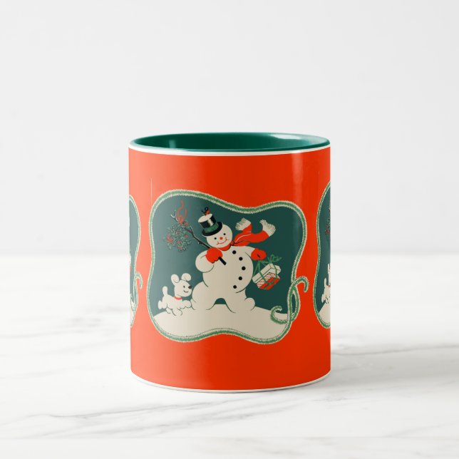 Retro Snowman Two-Tone Coffee Mug (Center)