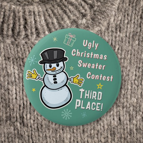 Retro Snowman Ugly Christmas Sweater Contest 3rd Button