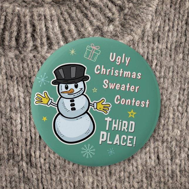 Retro Snowman Ugly Christmas Sweater Contest 3rd Button (Creator Uploaded)