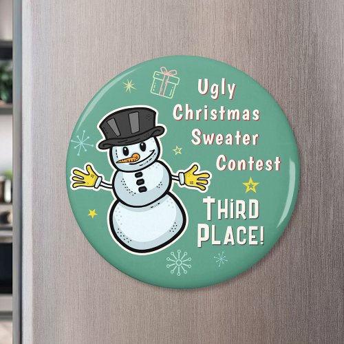 Retro Snowman Ugly Christmas Sweater Contest 3rd Magnet