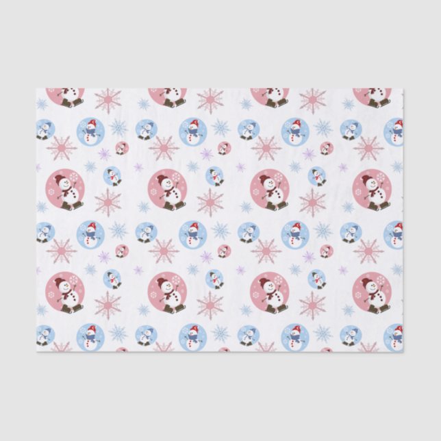 Retro Snowman With Snowflakes Tissue Paper (Front)