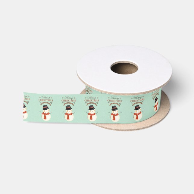 Retro Snowmen Happy New Year Merry Christmas Satin Ribbon (Spool)