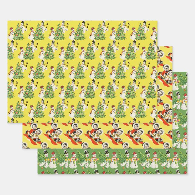Retro Snowmen Wrapping Paper Sheets (Set)