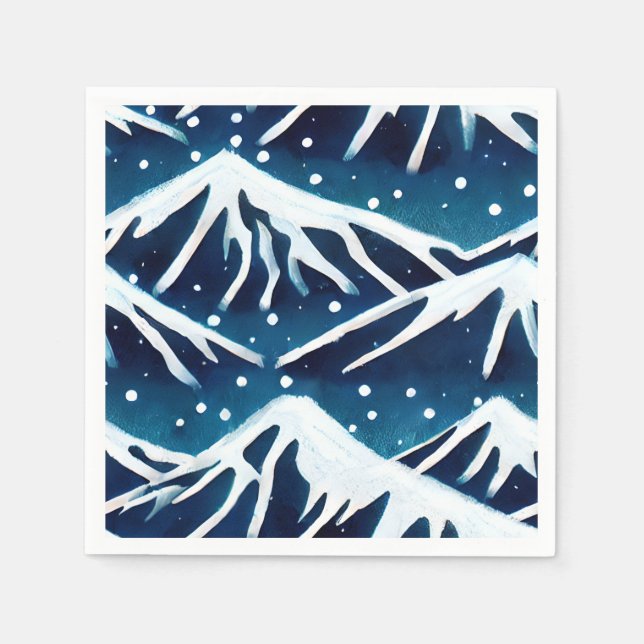 Retro Snowy Blue Mountains Napkins (Front)