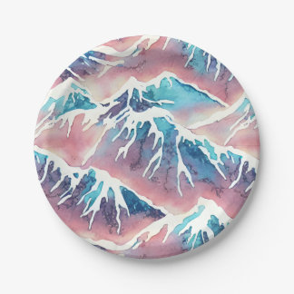 Retro Snowy Pastel Mountains Paper Plates