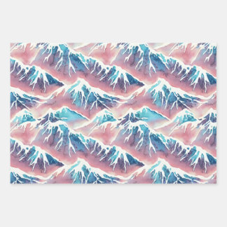 Retro Snowy Pastel Mountains Wrapping Paper Sheets