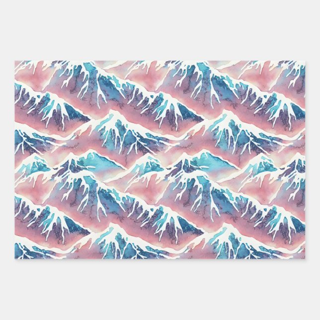 Retro Snowy Pastel Mountains Wrapping Paper Sheets (Front)
