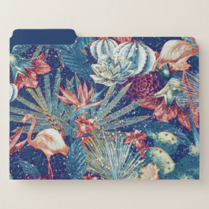 Retro Snowy Tropical Flamingo Paradise Watercolor File Folder