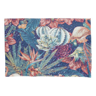 Retro Snowy Tropical Flamingo Paradise Watercolor Pillow Case