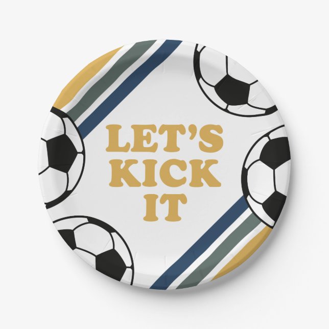 Retro Soccer Birthday Paper Plates (Front)