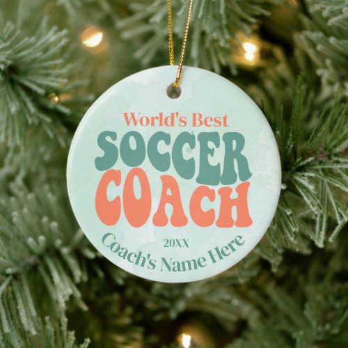 Retro Soccer Coach Personalized   Ceramic Ornament