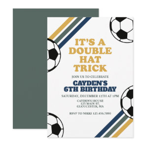 Retro Soccer Double Hat Trick 6th Birthday Invitation
