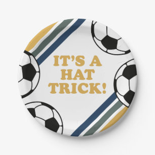Retro Soccer Hat Trick 3rd Birthday Paper Plates