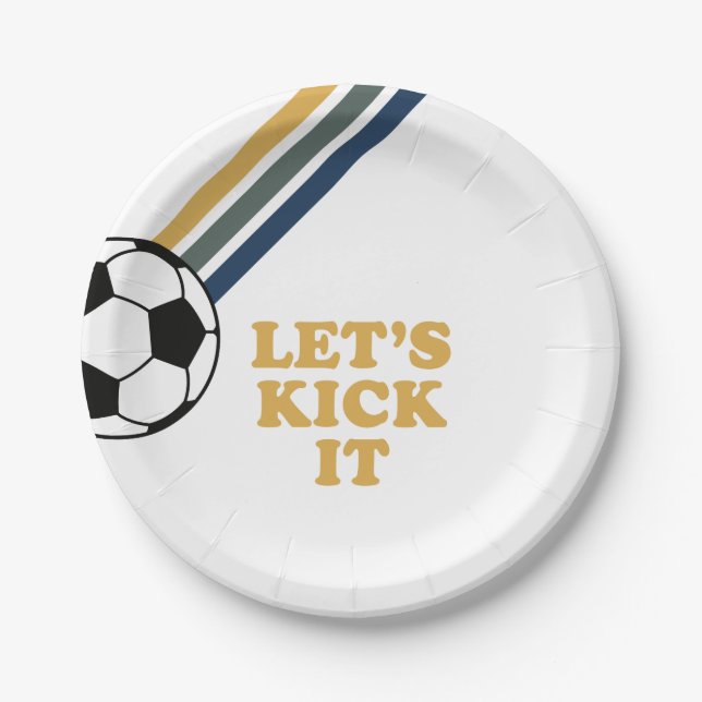 Retro Soccer Let's Kick It Birthday Paper Plates (Front)
