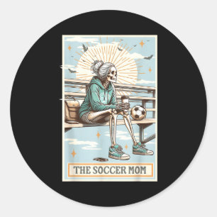 Retro soccer mom tarot card soccer skeleton mama classic round sticker