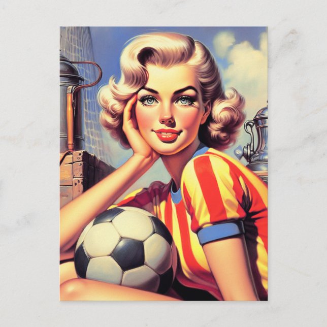 Retro Soccer Pin Up Postcard (Front)