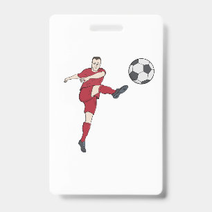 Retro Soccer Player Kicking Ball Volley Action Gra Badge