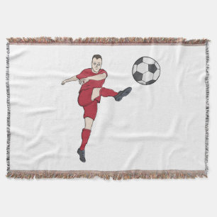 Retro Soccer Player Kicking Ball Volley Action Gra Throw Blanket