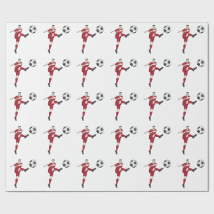Retro Soccer Player Kicking Ball Volley Action Gra Wrapping Paper