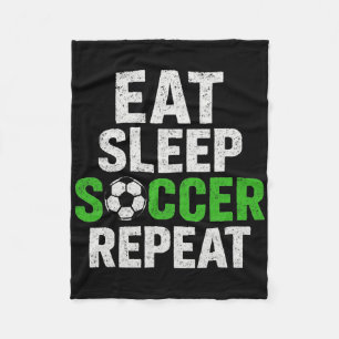 Retro Soccer Player Saying Eat Sleep Game Repeat  Fleece Blanket