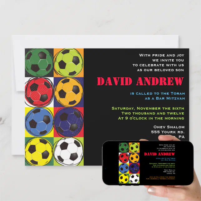 Retro SOCCER Themed Bar Bat Mitzvah Invitation | Zazzle