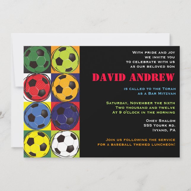 Retro SOCCER Themed Bar Bat Mitzvah Invitation (Front)