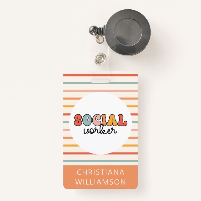 Retro Social Worker Colorful Badge (Front with Retractable)