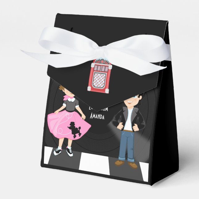 Retro Sock Hop Birthday Party Favor Boxes (Front Side)