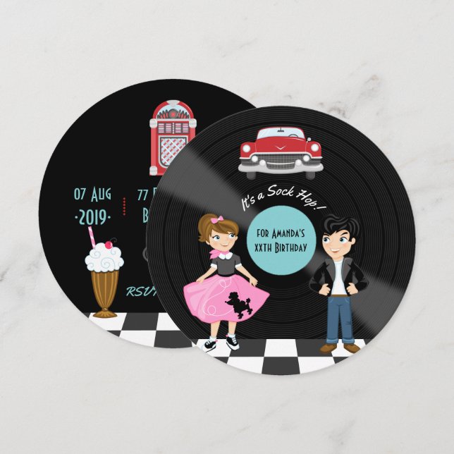 Retro Sock Hop Birthday Party Invitation (Front/Back)
