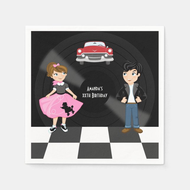 Retro Sock Hop Birthday Party Napkins (Front)